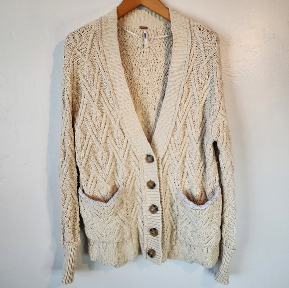 Free People Montana Cream Cardigan Oversized Boho size XS - Picture 14 of 14